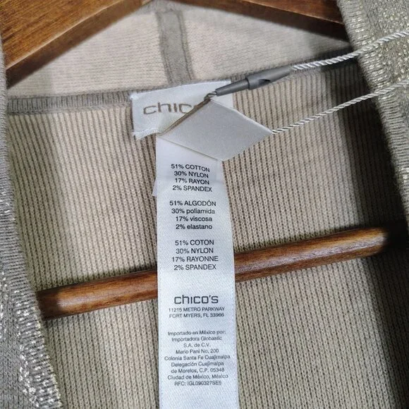 Chico's Shine Cardigan Women's 1 Tan Jacquard Print Reversible Sleeveless NWT - Picture 5 of 12